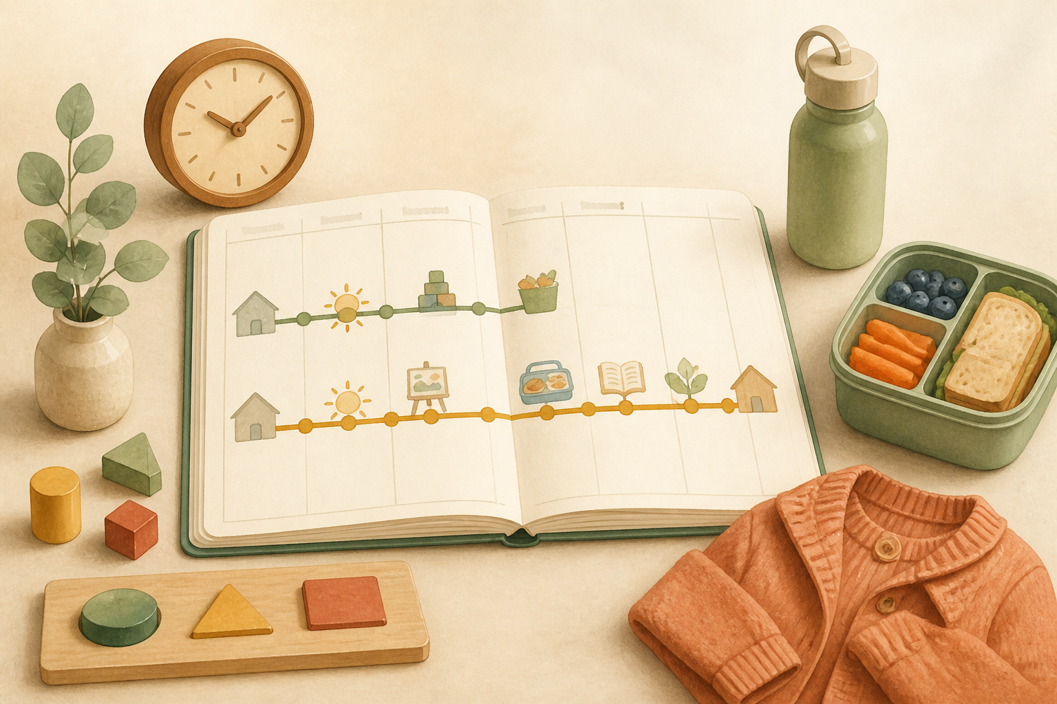 Illustrated planner comparing shorter and longer preschool day routines